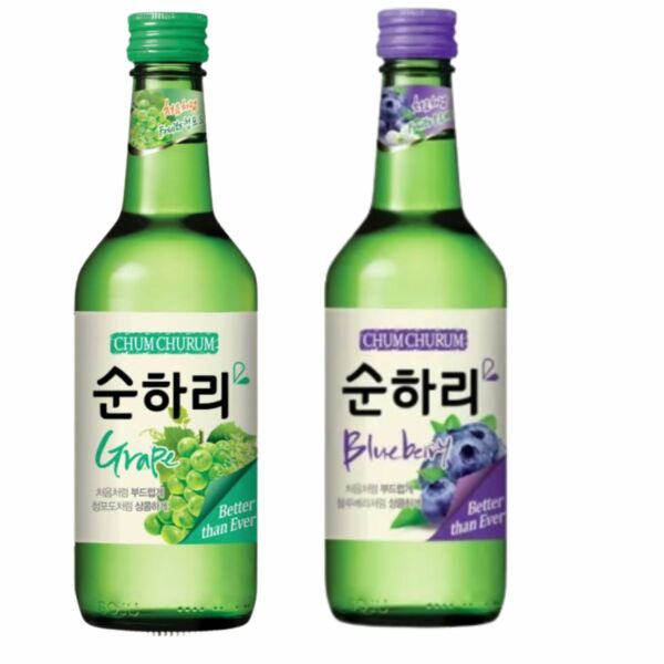 Kit com 2 Soju Bebida Coreana Uva e Blueberry 360ml